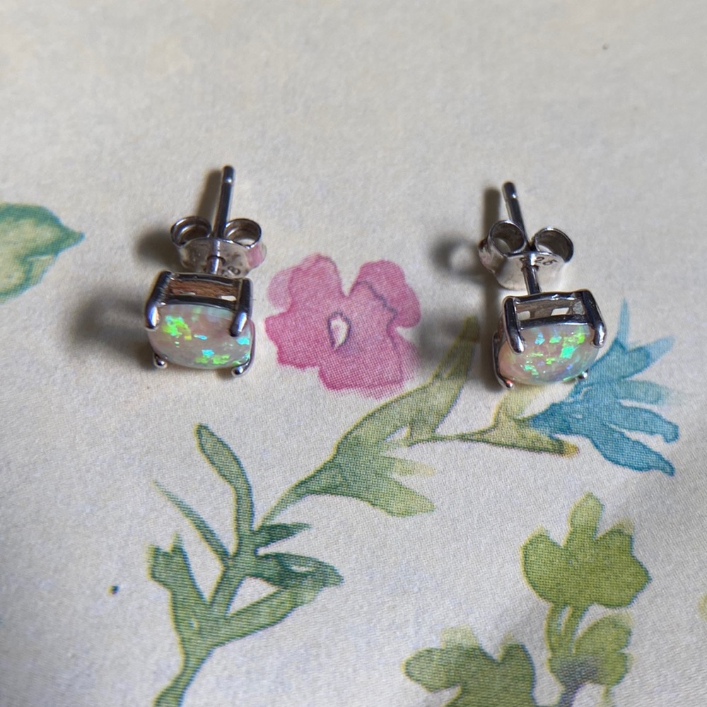 Sterling Silver Square Opal Stud Earrings. Opal S… - image 2